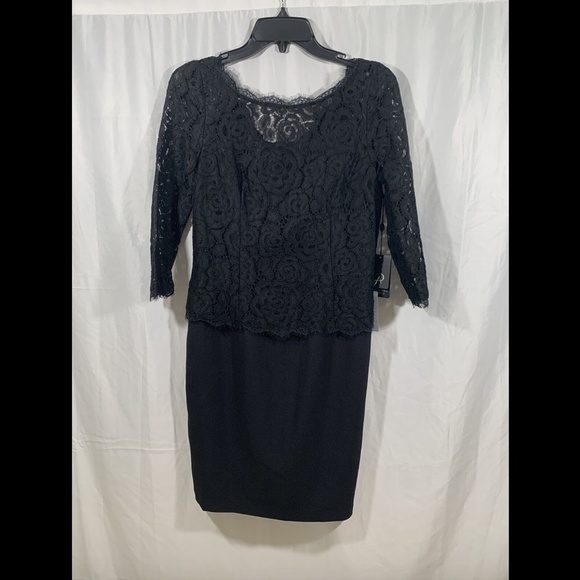 NWT $140 Adrianna Papell Lace & Crepe Sheath Dress Black [ SZ‎ 4 ] - Picture 5 of 12